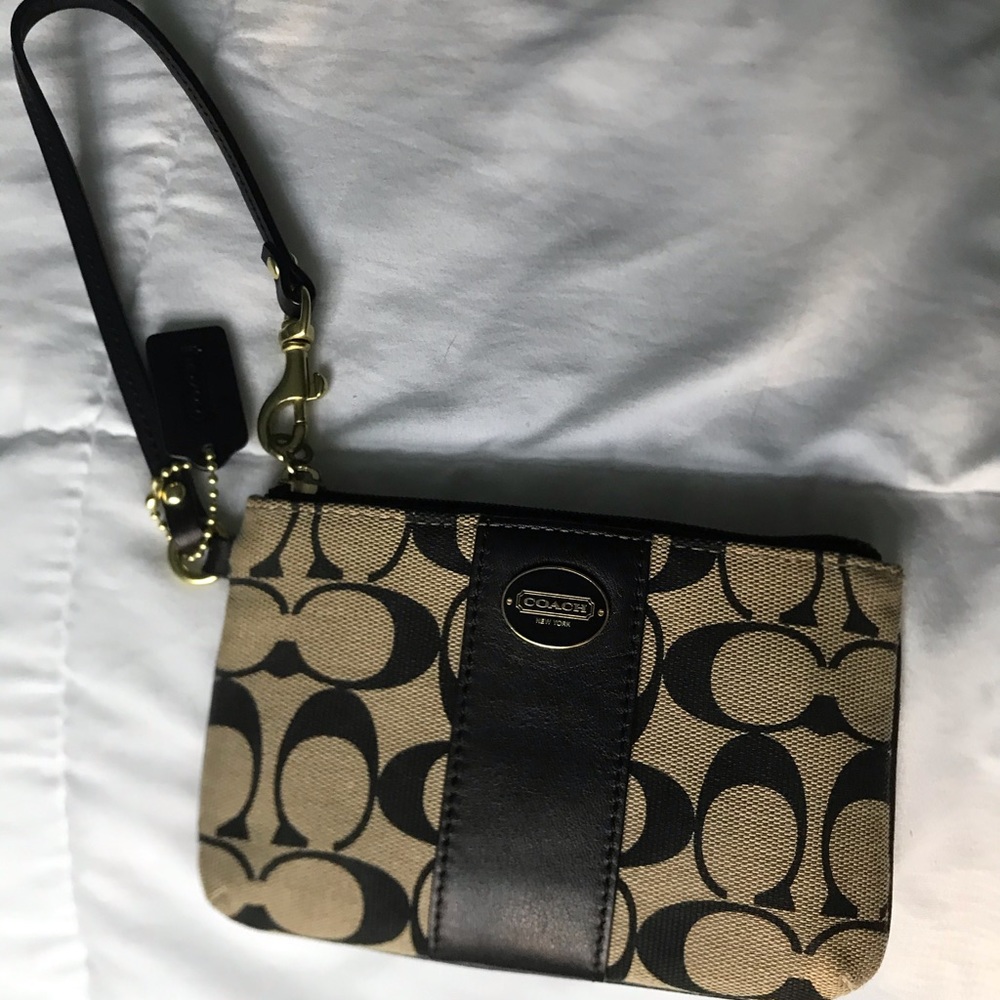 Brown and black mini coach bag